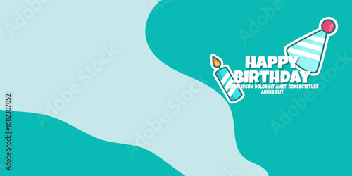 Happy birthday cupcake vector design. Birthday greeting text with inflatable cupcake