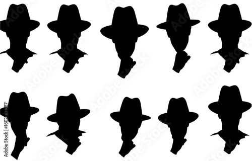 vector silhouette of a man in a hat shows a finger sign to be silent on a white background .Generative AI
