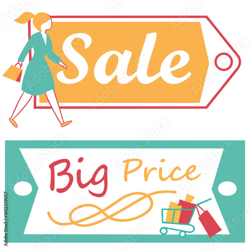 Shopping for deals a woman enjoys a sale event with big price savings and a full shopping cart