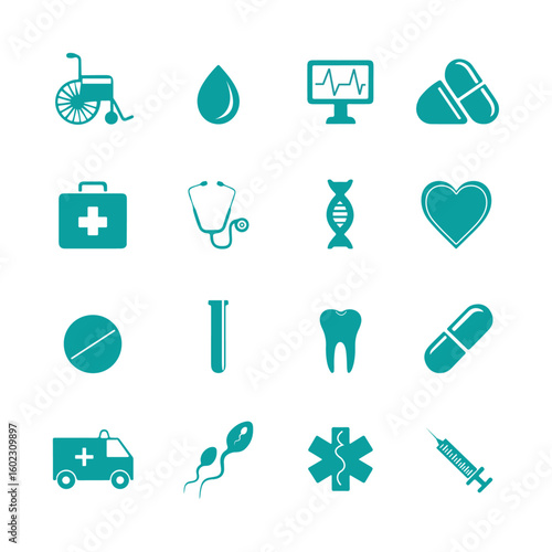 Medical and Healthcare Icon Set in Flat Style