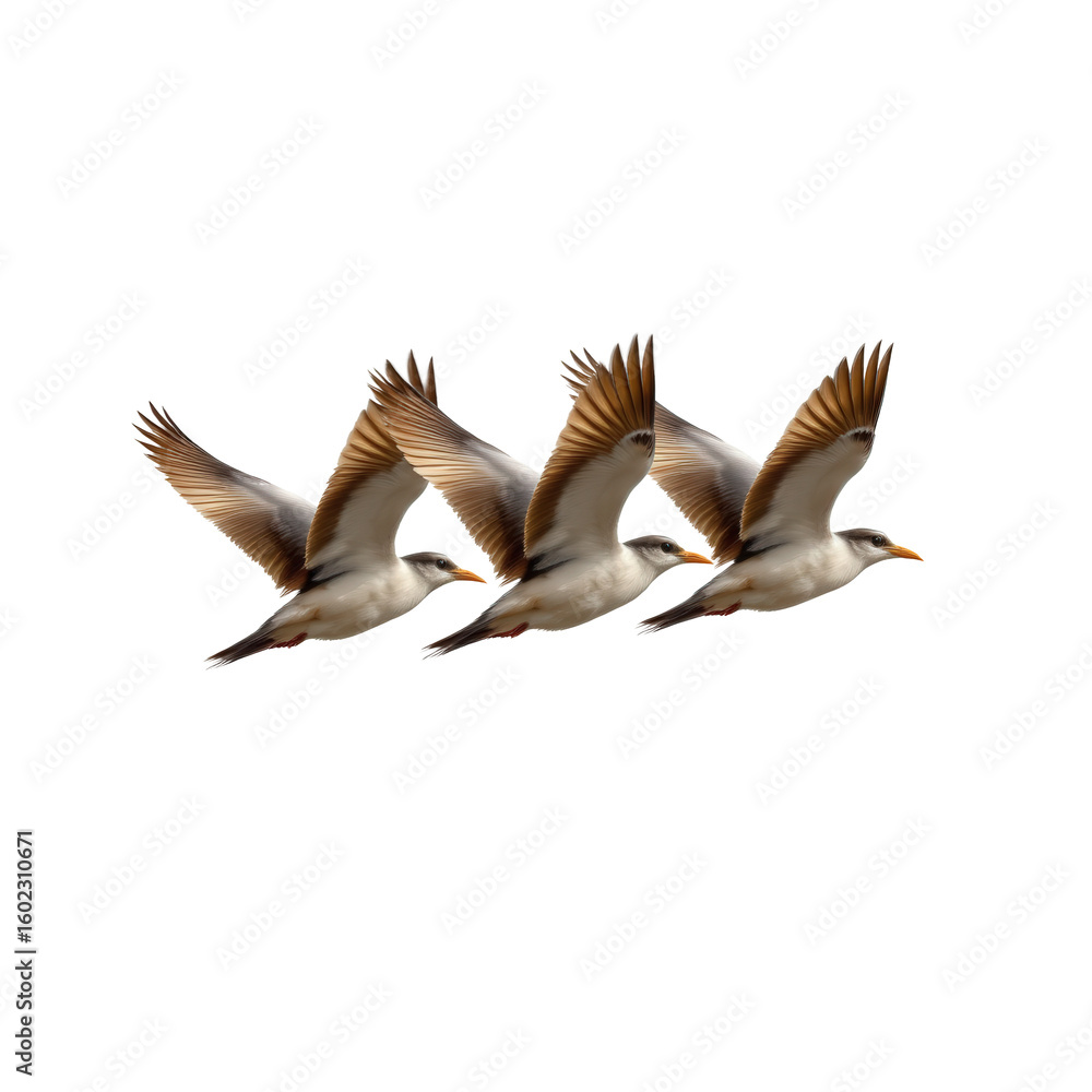 Fototapeta premium Group of Birds in Flight Captured in Stunning Detail Against Sky