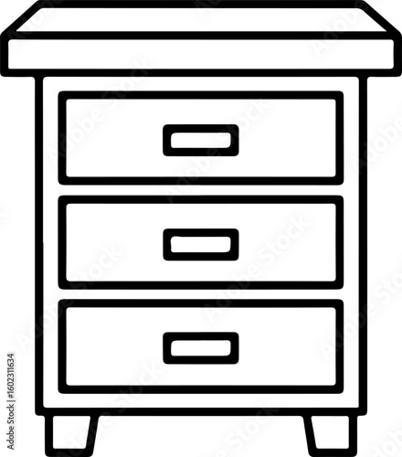 Simple line drawing of a three drawer nightstand or bedside table