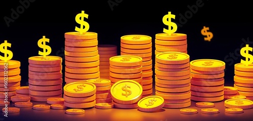 Stacks of gold coins with dollar signs, flat design style vector illustration,   background,  clipart