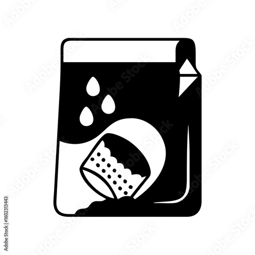Black and white minimalist icon illustration of a liquid dissolving a substance icon vector
