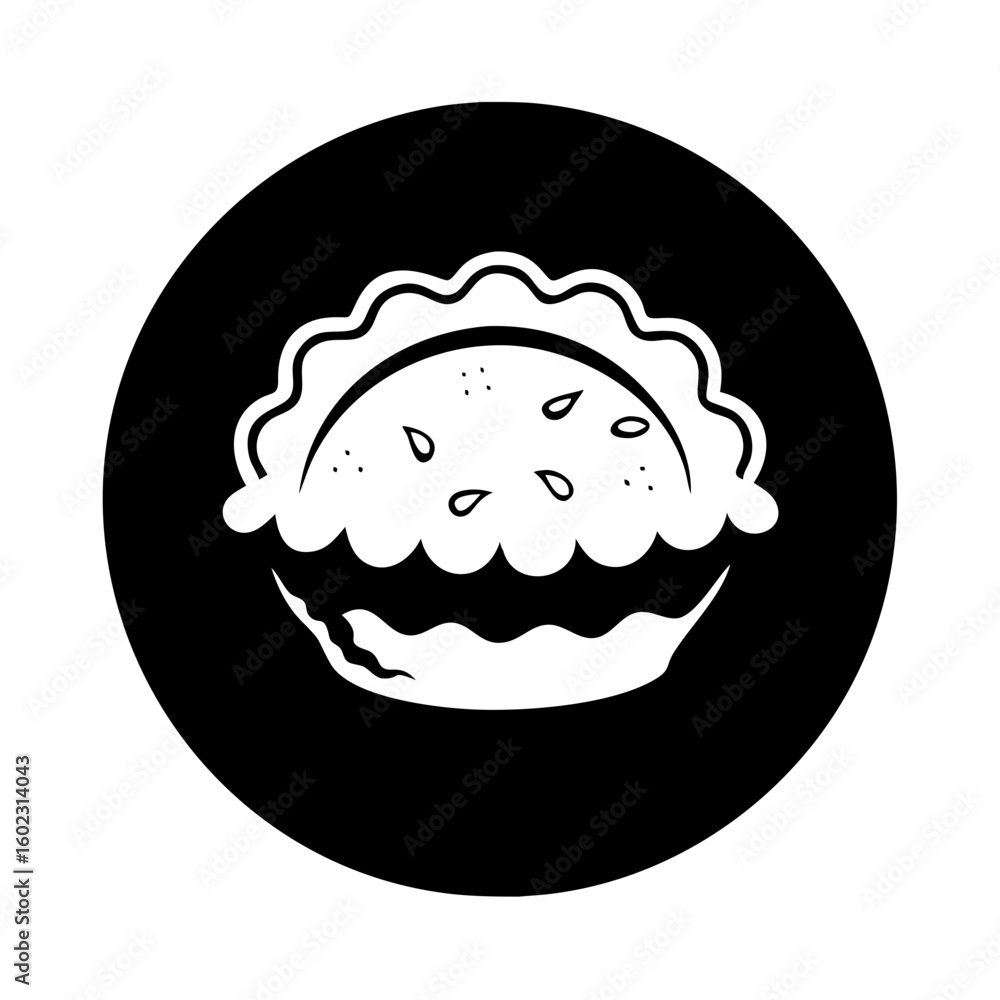 Monochrome vector drawing of a pie in a circle on dark background icon vector Monochrome vector drawing of a pie in a circle on dark background icon vector