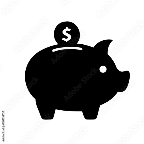 Piggy bank with a dollar coin on top representing savings icon icon vector
