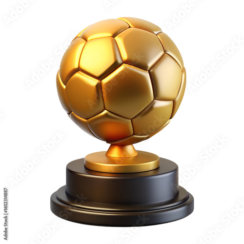 Golden soccer ball trophy on a black base for sports achievements