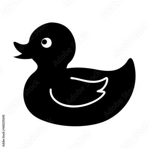 Stylized black duck illustration for toys and bath time fun for kids icon vector