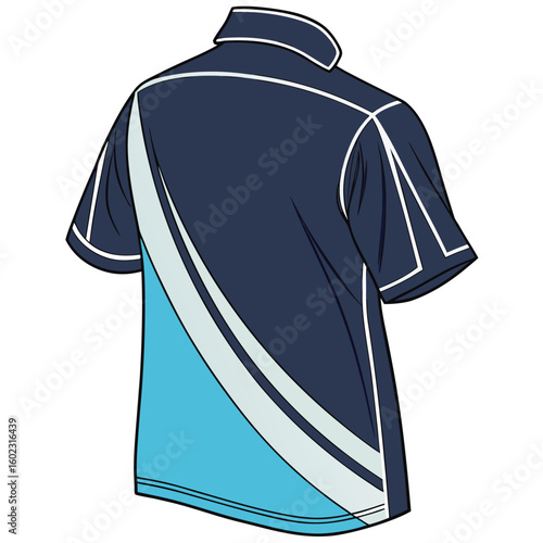 Deep navy at chest fading to light ocean blue at hem glossy sheen and silky color transition premium athletic shirt aesthetic