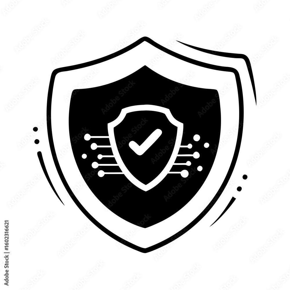 Obraz premium Digital Security Shield with Checkmark and Circuit Design for Cybersecurity icon vector
