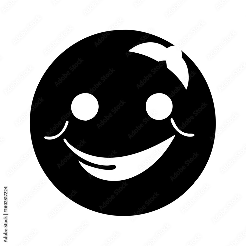 Fototapeta premium Minimalist black and white smiley face with hair bow for girls, a cute icon icon vector