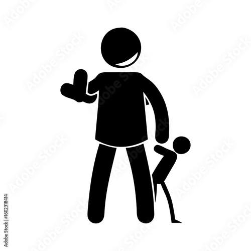 Stylized depiction of an adult figure stopping a small figure's advance icon vector