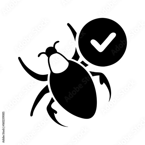 Successfully eradicated computer bug in system software shows green checkmark icon vector