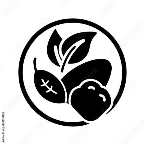 A vegan food diet sign with fruits and vegetables inside of circle icon vector