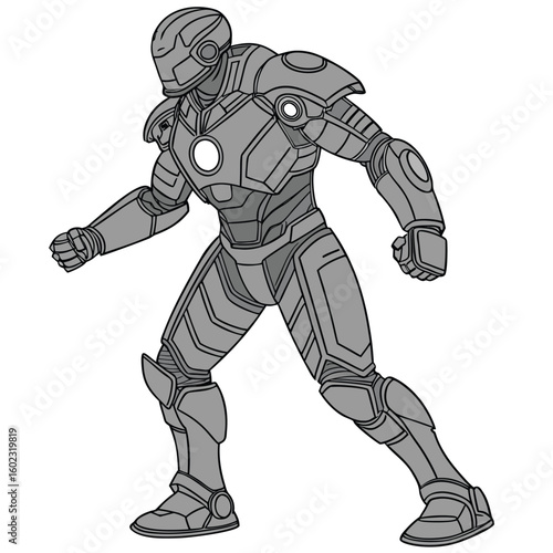 Robot armor plating forming a 360° chest piece and back unit biomechanical sci-fi wrap print realistic chrome textures robot cyborg soldier vector