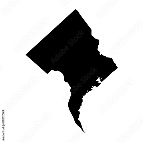 Black Silhouette Depicting the Geographic Boundaries of Washington D.C. on icon vector