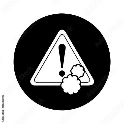 Warning sign with exclamation point and cloud symbol in black circle icon vector
