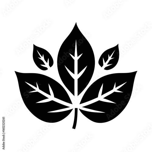 Black and white graphic rendering of a cluster of simple leaves icon vector
