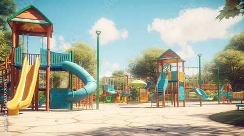 Wallpaper Mural A photo of a daycare outdoor playground with swings area Torontodigital.ca