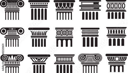 Ancient Greek & Roman Column Capitals Collection - Architectural Historical Icon Set