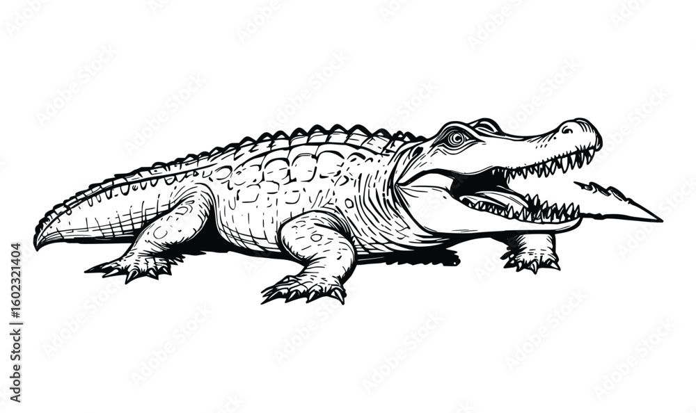 Fototapeta premium Crocodile outlined vector illustration in side view, perfect for wildlife study, logos or children’s books 