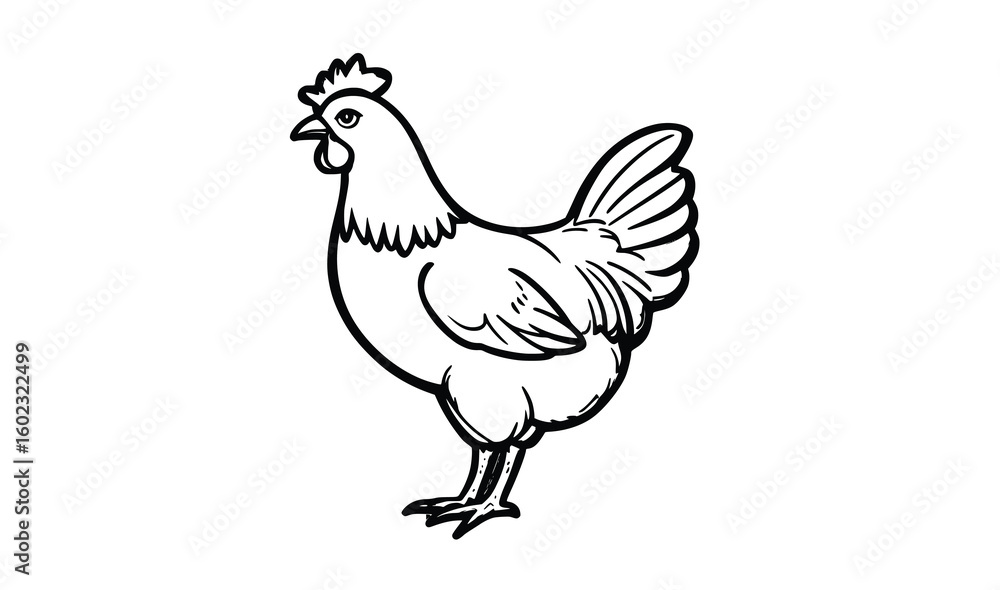 Fototapeta premium Chicken Line Drawing – Minimalist Farm Hen Sketch Outline