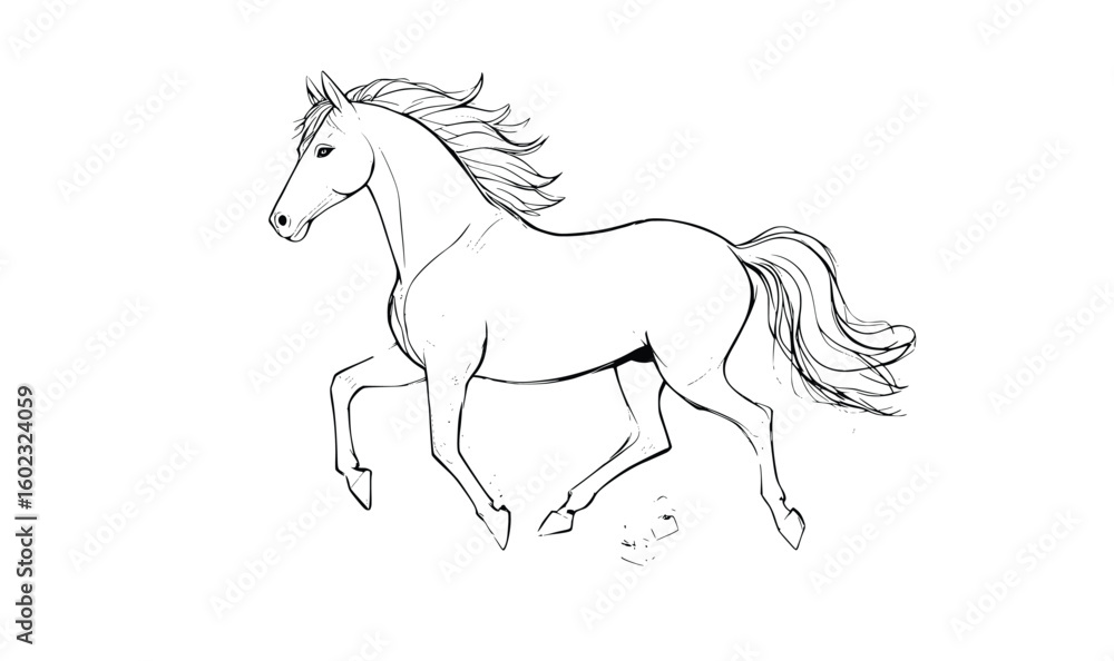 Obraz premium Galloping Horse Line Art – Dynamic Running Horse Sketch Outline