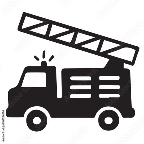 Black Silhouette Fire Trucks Art Images, Print