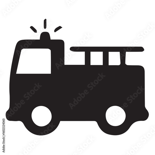 Black Silhouette Fire Trucks Art Images, Print