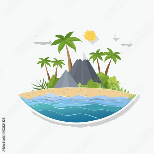 Papercraft illustration, Minimalist Paper Craft exotic Island