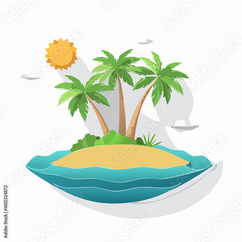 Papercraft illustration, Minimalist Paper Craft exotic Island