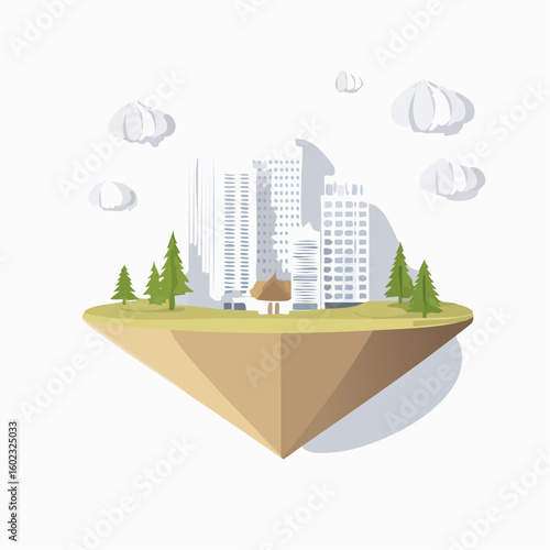 Papercraft illustration, Minimalist Paper Craft exotic Island