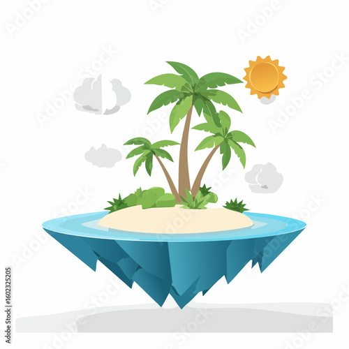 Papercraft illustration, Minimalist Paper Craft exotic Island