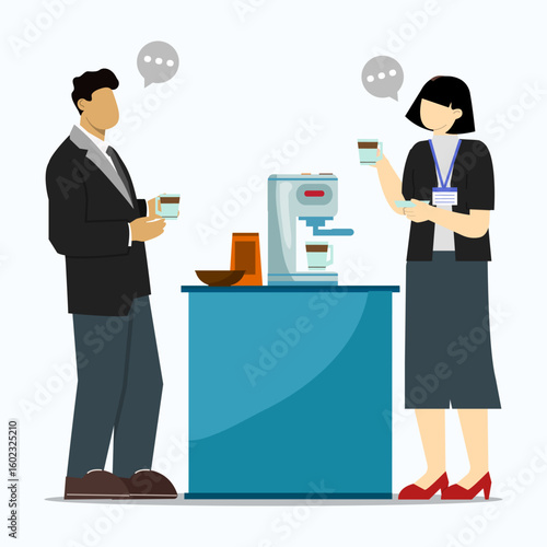 Business people talking at office coffee break on nearing coffee machine.
