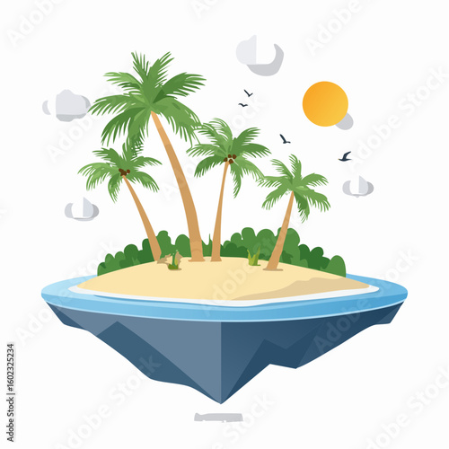 Papercraft illustration, Minimalist Paper Craft exotic Island