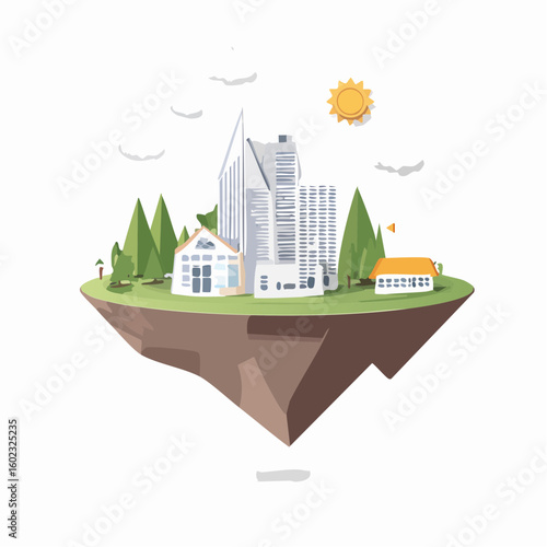 Papercraft illustration, Minimalist Paper Craft exotic Island