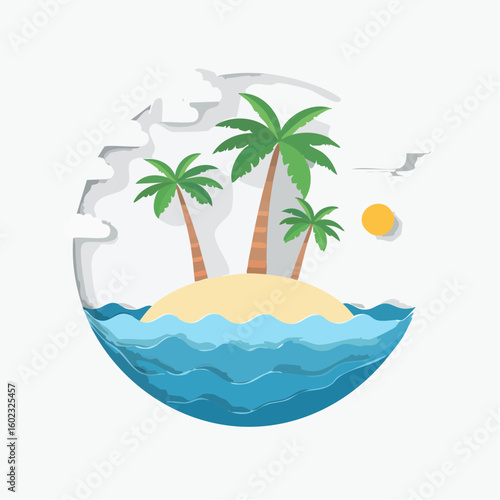 Papercraft illustration, Minimalist Paper Craft exotic Island