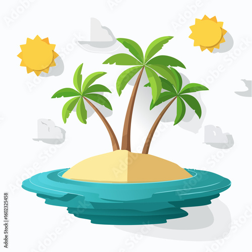 Papercraft illustration, Minimalist Paper Craft exotic Island
