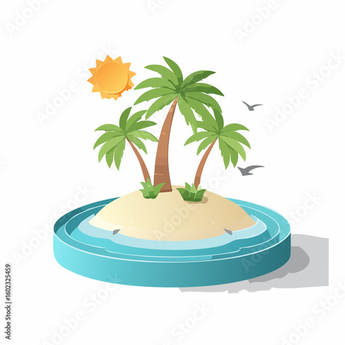 Papercraft illustration, Minimalist Paper Craft exotic Island