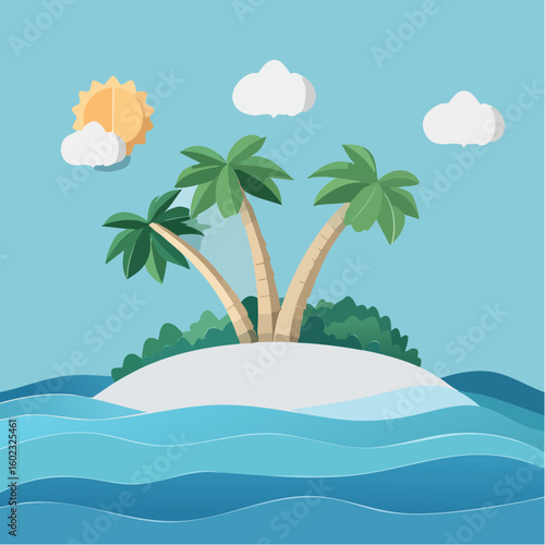 Papercraft illustration, Minimalist Paper Craft exotic Island