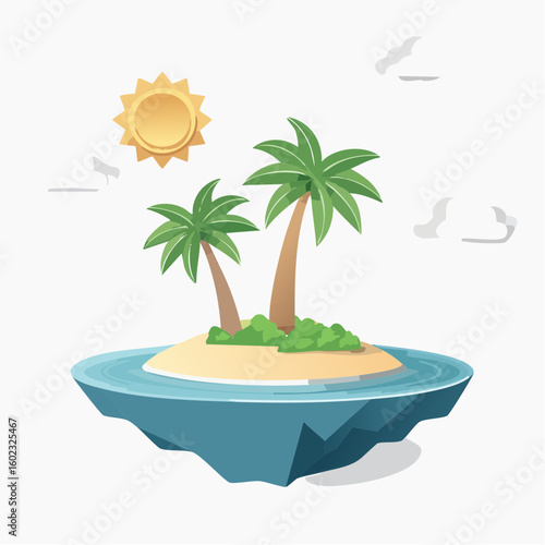 Papercraft illustration, Minimalist Paper Craft exotic Island