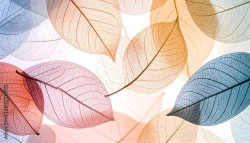 Wallpaper Mural A soft arrangement of translucent leaves in various colors creating a delicate pattern. Torontodigital.ca