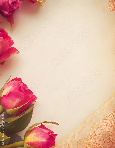 Wallpaper Mural A soft, elegant background featuring pink roses and decorative elements. Torontodigital.ca