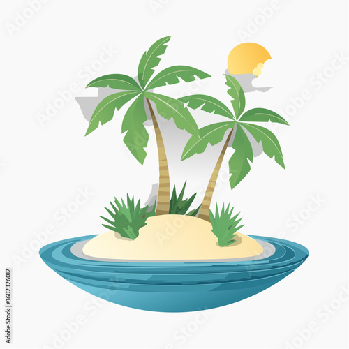 Papercraft illustration, Minimalist Paper Craft exotic Island
