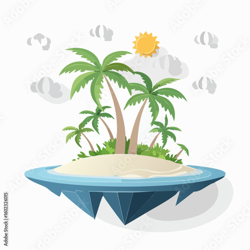 Papercraft illustration, Minimalist Paper Craft exotic Island