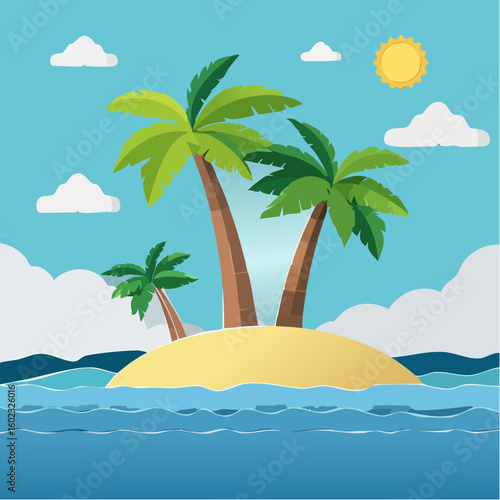Papercraft illustration, Minimalist Paper Craft exotic Island