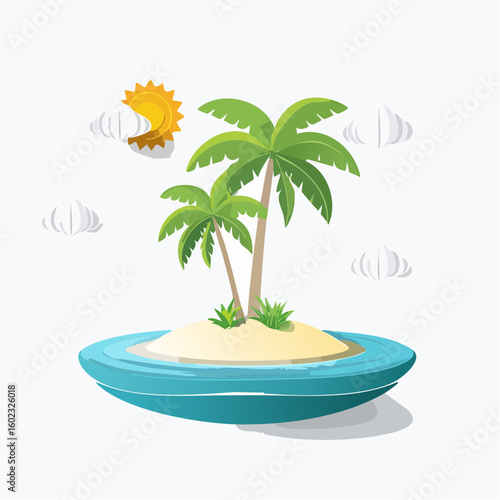 Papercraft illustration, Minimalist Paper Craft exotic Island