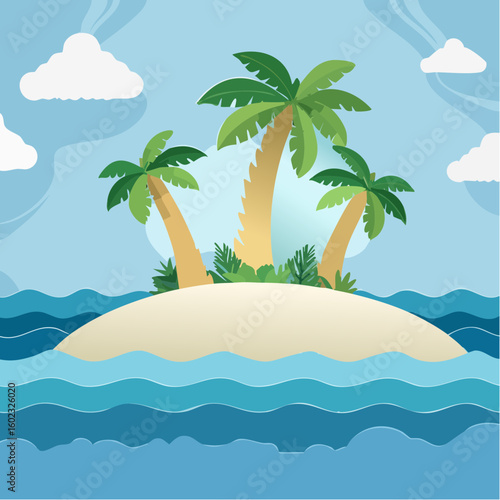 Papercraft illustration, Minimalist Paper Craft exotic Island