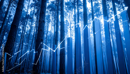 Wallpaper Mural A forest scene with a rising graph overlay, symbolizing growth and progress. Torontodigital.ca