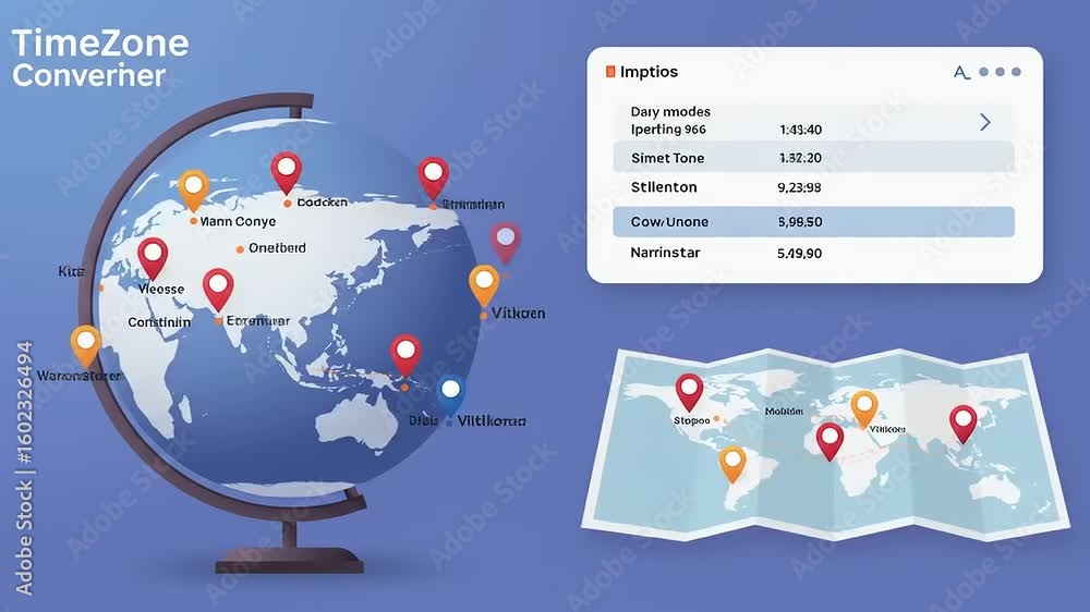 Interactive world map showcasing time zone converter features with ...